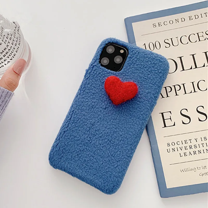 Kawaii теплый плюшевый чехол для телефона с сердечком Iphone 11 Pro Max X Xr Xs 6 7 8 Plus Пушистый