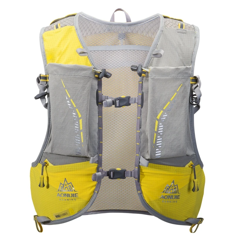 Yellow AONIJIE C9104S 18L Outdoor Ultralight Vest  Hydration Backpack Pack Bag Soft Water Bladder Flask Marathon Race Running