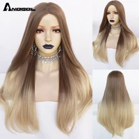 anogol long brown blonde synthetic wigs middle part wigs for women trendy daily party wigs heat resistant
