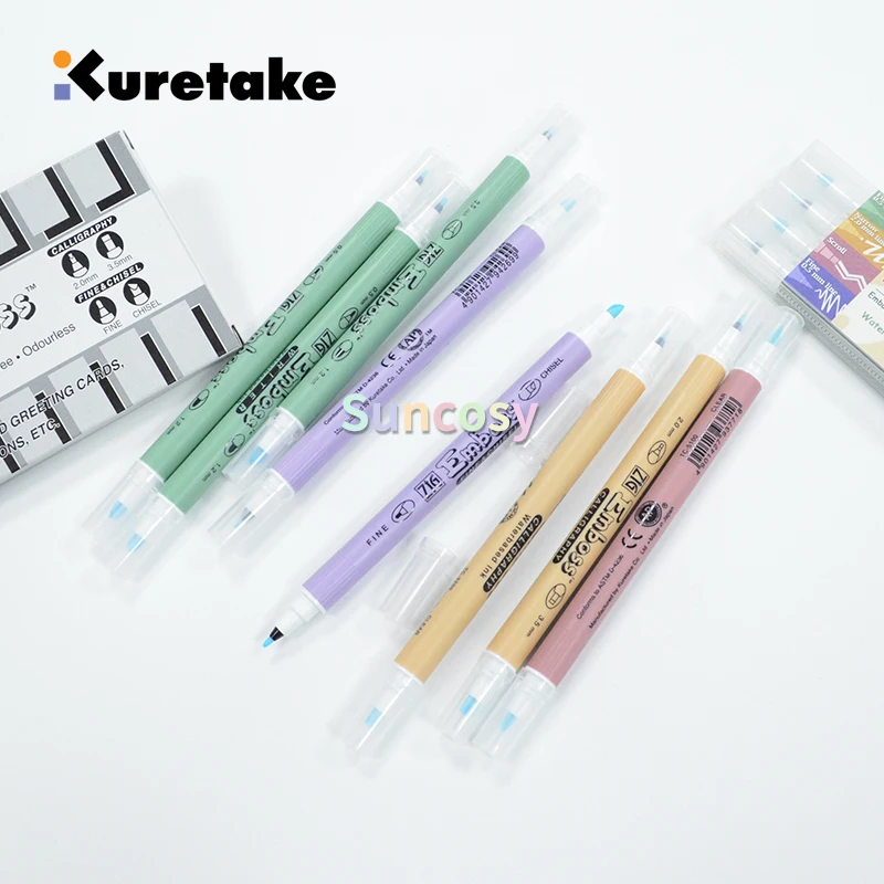 Двухсторонние маркеры Kuretake Zig с тиснением: тиснение легко создает размер и