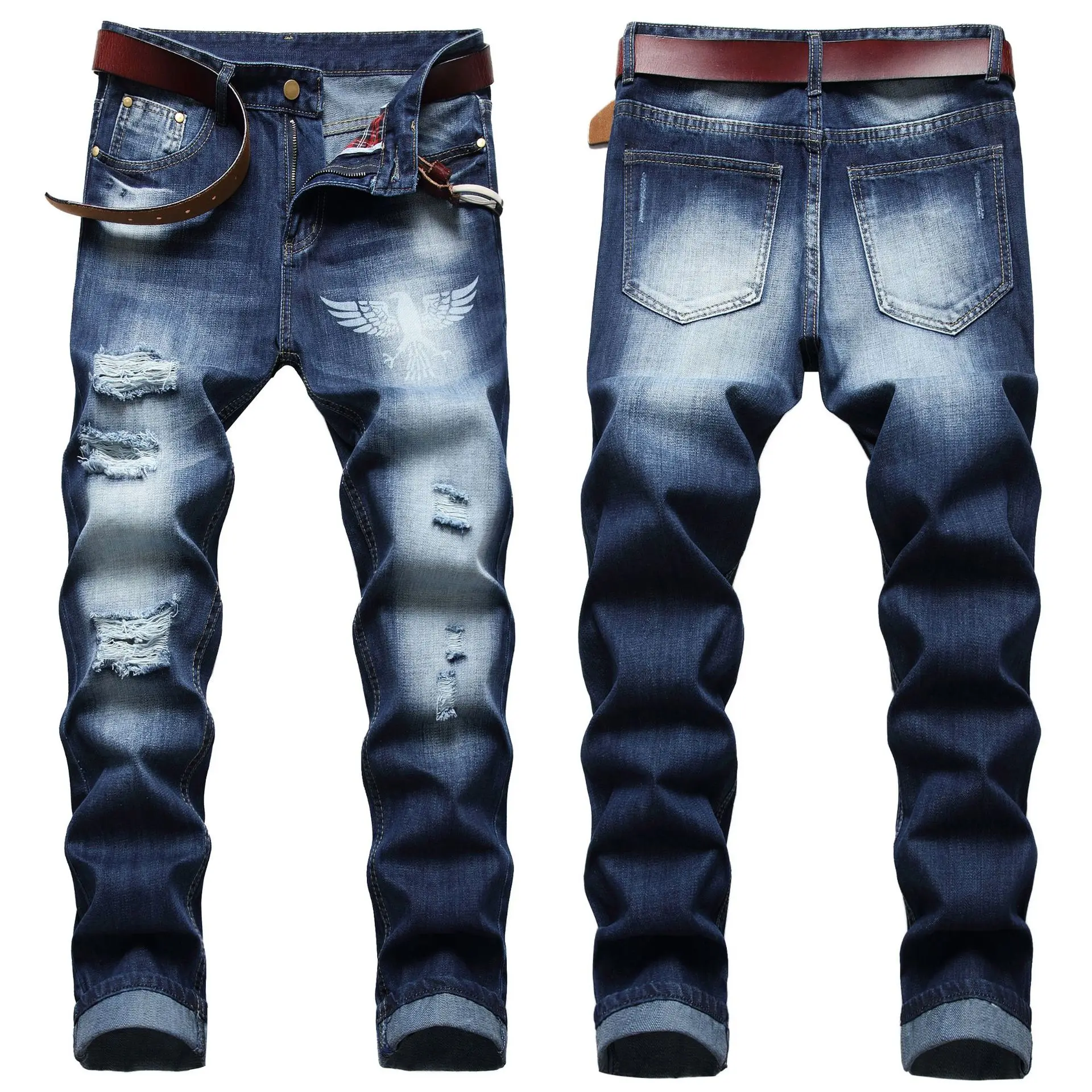 Европейская и американская мода уличная модные небольшие прямые джинсы male2021 с