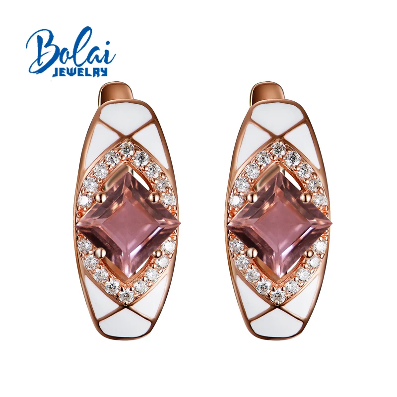 Bolaijewelry серьги с искусственным драгоценным камнем Morganite застежкой nano серебро 925