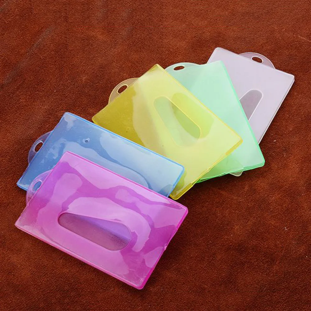 

20pcs Holder Sleeve Protector for ID Credit Bus Student Cards Employee Badge (Random Color, Surface with Hole)