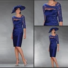Уникальное Королевское синее платье до колена с кружевной аппликацией, платья для матери невесты с рукавом три четверти, свадебное платье для гостей, 2021