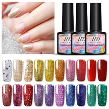 MAD DOLL, 1 бутылка, 8 мл, Гель-лак для ногтей, золотой, розовый, фиолетовый цвет, яркие блестки, УФ-лак для ногтей, Гель-лак для дизайна ногтей