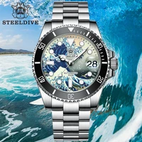 steeldive sd1953j stainless steel mens watch 300m waterproof mechanical watch the great wave off kanagawa diver watch