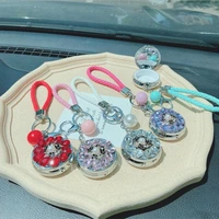 creative crystal diamond small round mirror keychain folding small storage box portable mirror bag car key chain pendant
