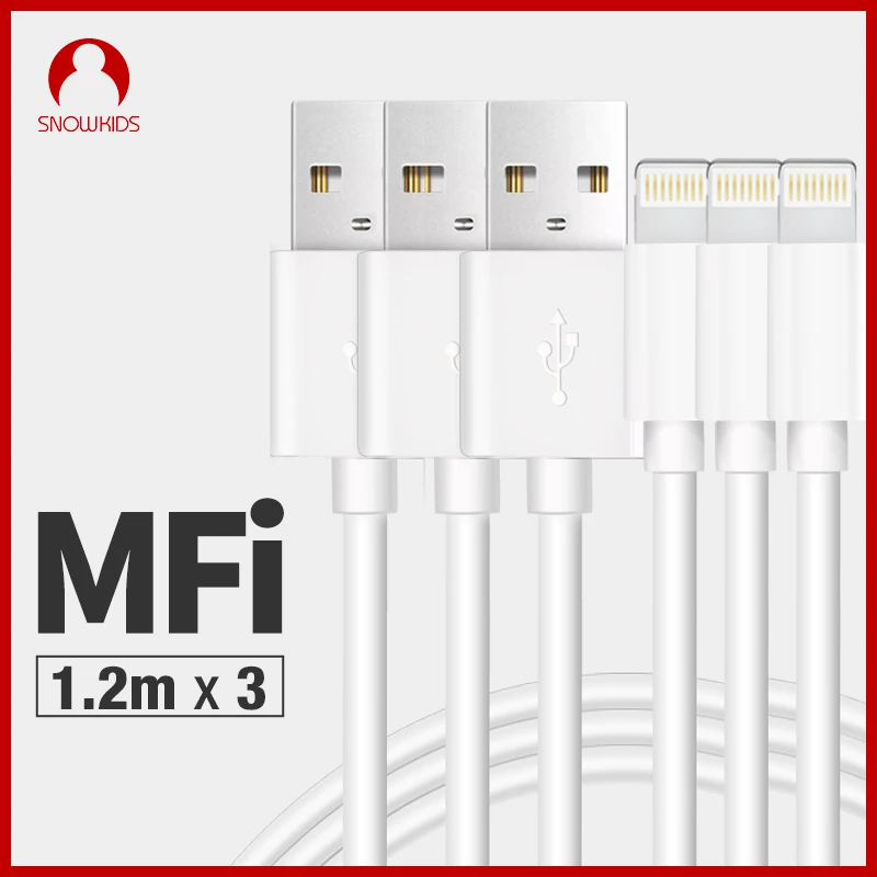 Snowkids для MFi Lightning Кабель USB 2 шт./лот для iPhone 11 X XR XsMax 8 7 6 5 зарядное устройство iOS13 Синхронизация данных Подарочная защита - Цвет: White 3 Pieces