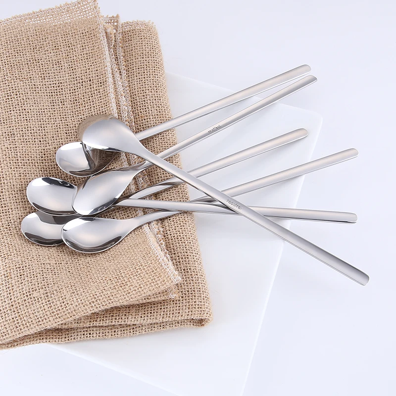 6 шт Нержавеющая сталь ложка ложки с длинной ручкой Кофе набор чайных ложек
