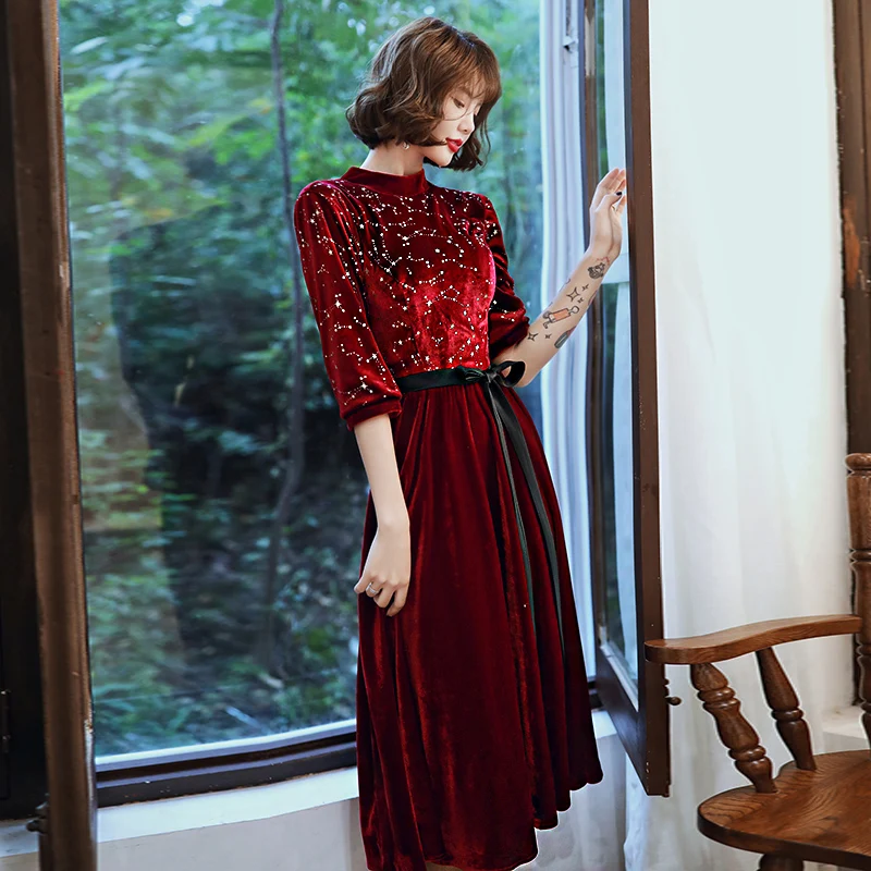 SSYFashion новинка винтажное велюровое коктейльное платье банкетное элегантное