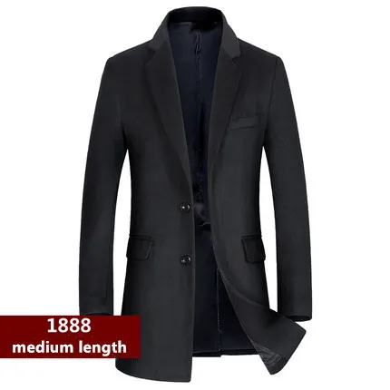 black medium length Мужское шерстяное пальто, Осень-зима, новое деловое повседневное шерстяное пальто, однобортный длинный Тренч, шерстяное пальто выше колена, твидовое пальто - Цвет: black medium length