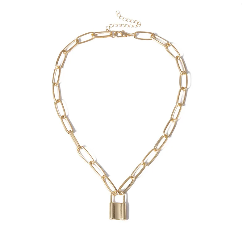 

CH-1607 Personality punk geometric simple lock-shaped single layer retro dark lock wild temperament necklace