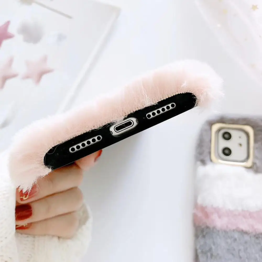 

Rabbit Fur Phone Case for iPhone XS Max XR X 11 Pro MAX TPU Furry fluffy Warm Cover for iPhone 6 6S 7 8 Plus Soft Phone Case