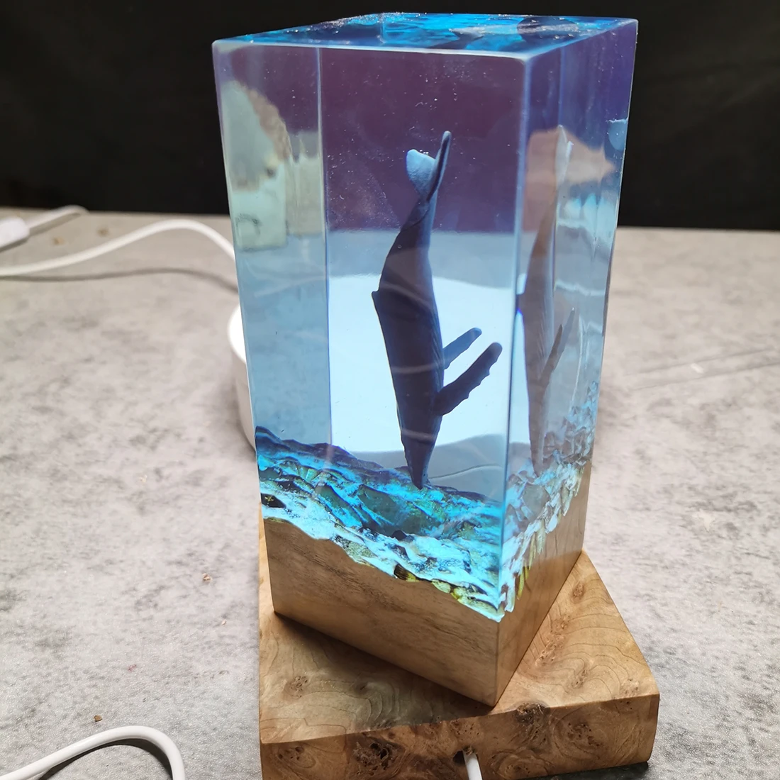 Verkaufen 20X12X5cm Kreative Desktop Harz Dekorationen Handwerk Gel Whale LED Nacht Licht Modell Handwerk Ornamente Büro Wohnzimmer