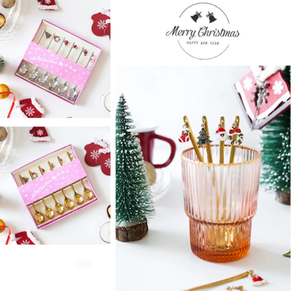 

6pcs/set Christmas Spoon Stainless Scoops Steel Home Party Decorative Tableware Dessert Coffee Stirring Spoon