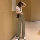 Женские широкие брюки с высокой талией, офисные элегантные тонкие прямые брюки в Корейском стиле, повседневные штаны для женщин, лето 2020