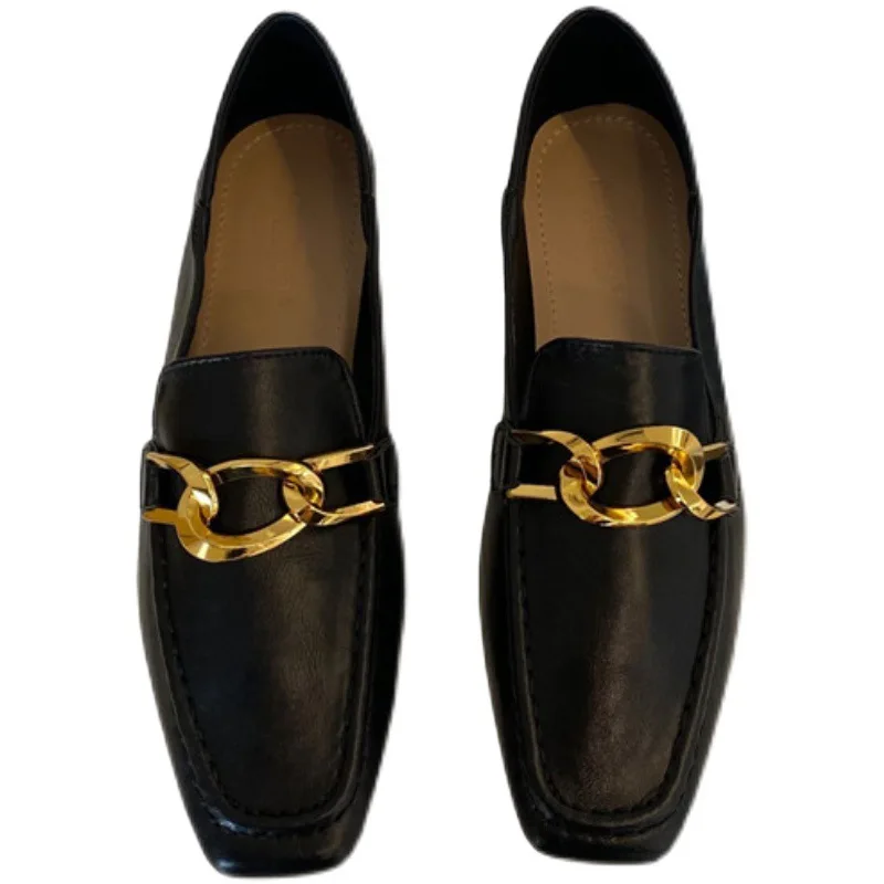 

British glat leather 2021 casual metal decoration loafers for women lady shoes women shoes
