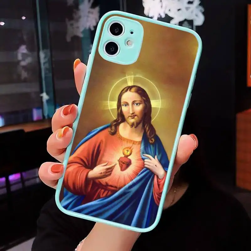 

Jesus Sacred Heart Phone Case Matte transparent For blue iPhone 12 Mini 11 Pro XR XS Max 7 8 Plus X Back Cover