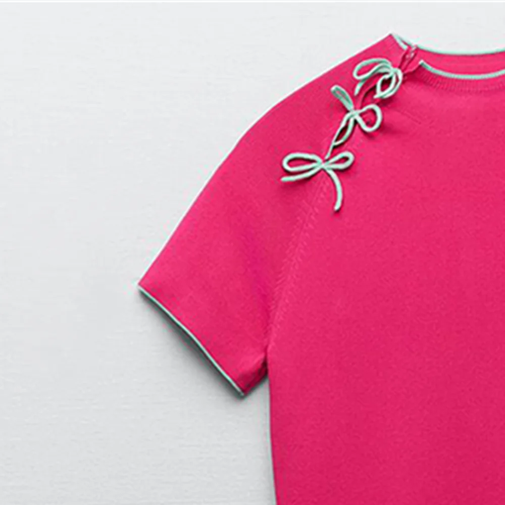 

2021 ZA summer New Women's Chinese style hip-wrapped short skirt bow knitted dress RA 8689007 8689/007