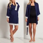 Беременности и родам халат, одежда для сна, с кружевной отделкой с коротким рукавом Пижама для кормящих Беременность поставки труда для кормления, пижама, нарядное платье