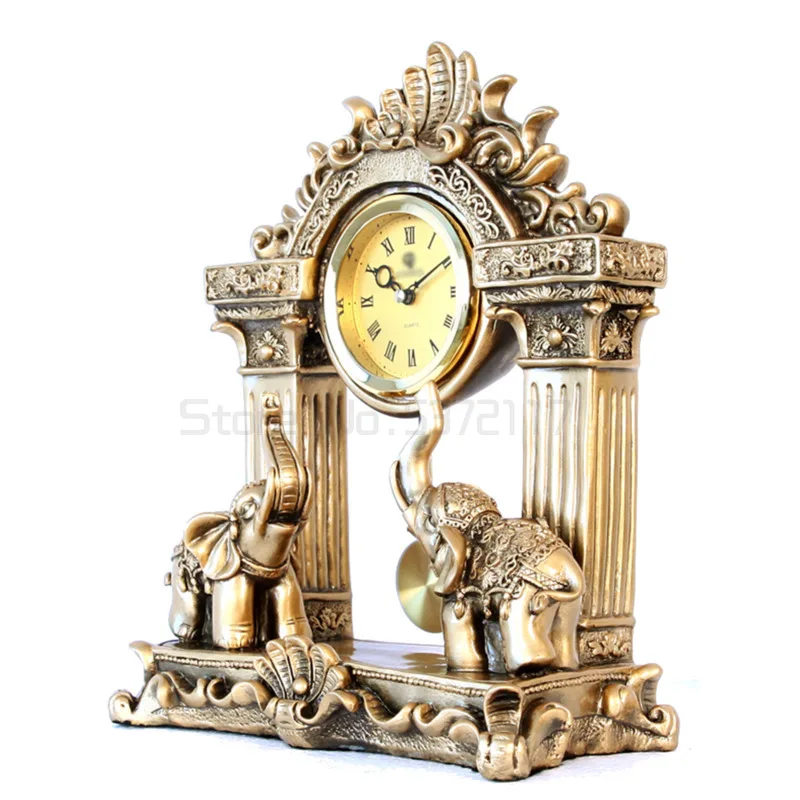 

European Style Living Room Clock Elephant Clock Lucky Town House Decoration Retro Fashion Creative Large Desktop Retro clock
