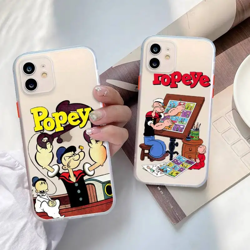 

Retro Cartoon Illustration Po Pe Ye Spinach Phone Case For iphone 12 11 13 Pro Max X XS Max XR 7 8 6 Plus 12mini Translucent