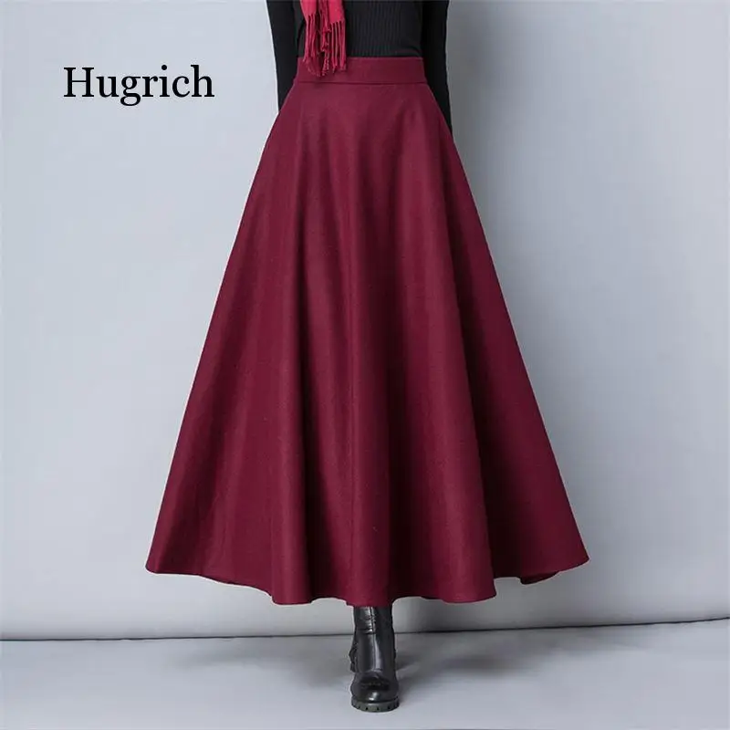 

Winter Women Long Woolen Skirt Fashion High Waist Basic Wool Skirts Female Casual Thick Warm Elastic A-Line Maxi Skirts