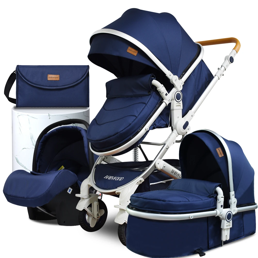 

High Landscape Baby Stroller 4 in 1 Newborn Pram Bassinet Stroller Light Two Way Car Shock-absorbing Child Cart Send Bag