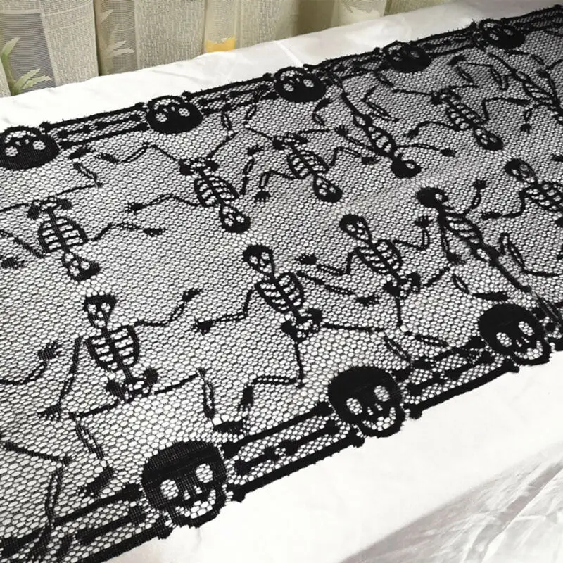 Украшение на Хэллоуин Настольная дорожка Черная кружевная скатерть в виде