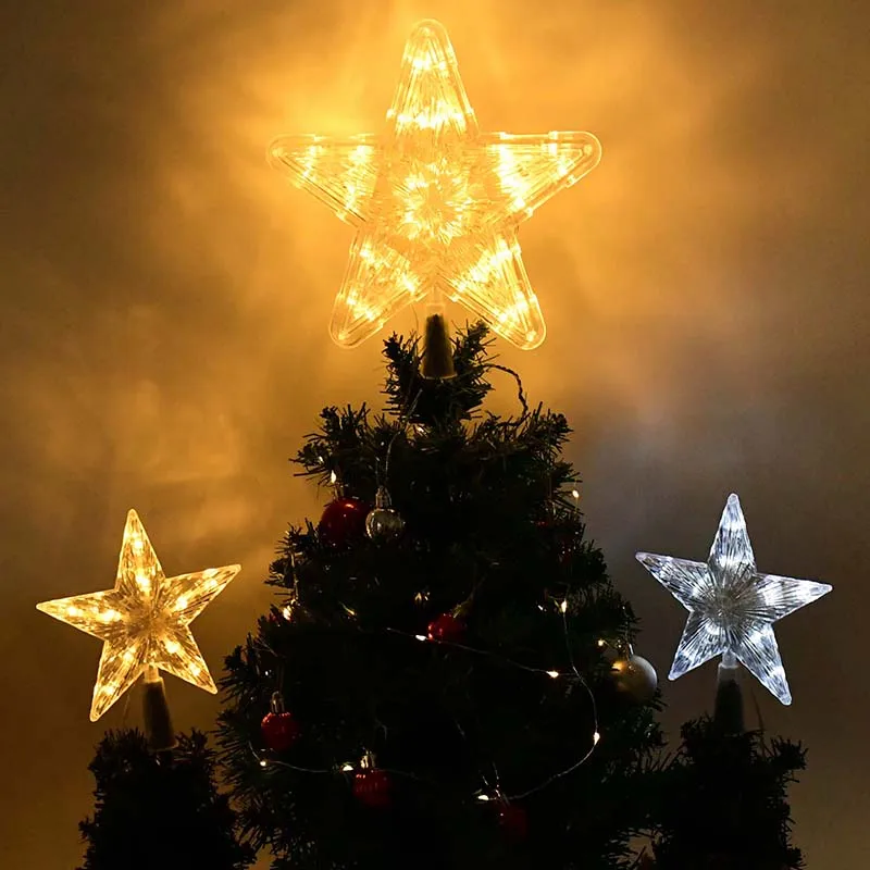 

1Pcs Christmas Tree Top Star LED Lights Garland Fairy Lights Christmas Decorations For Home Five-pointed Star Xmas Tree Ornament