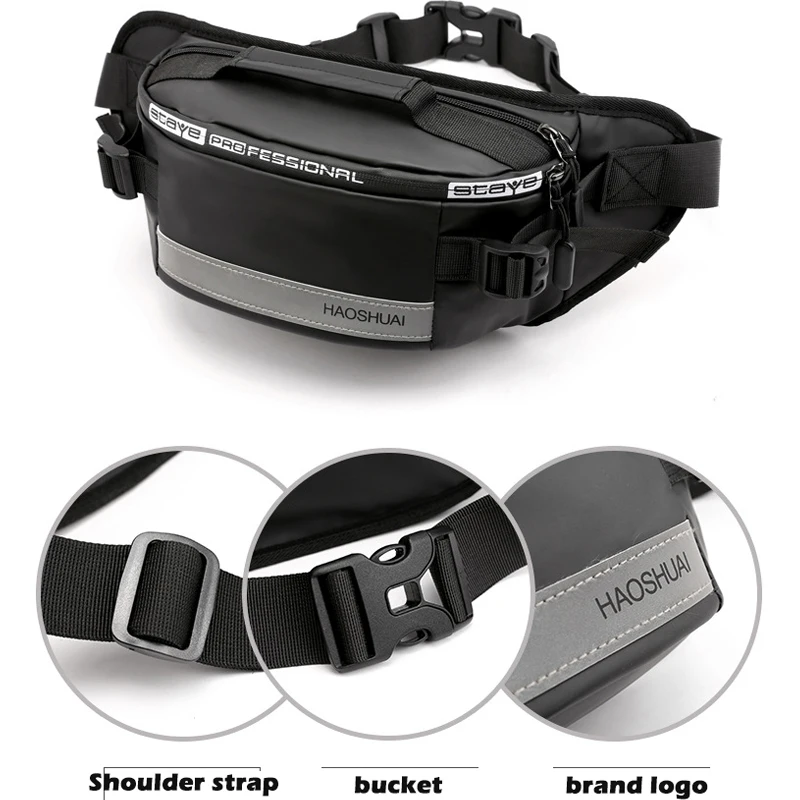 Fashion Waterproof Fanny Pack for Outdoor Leisure Fitness Reflective Strip Waist Bag Anti-theft Mobile Phone Chest Bag Belt Bag