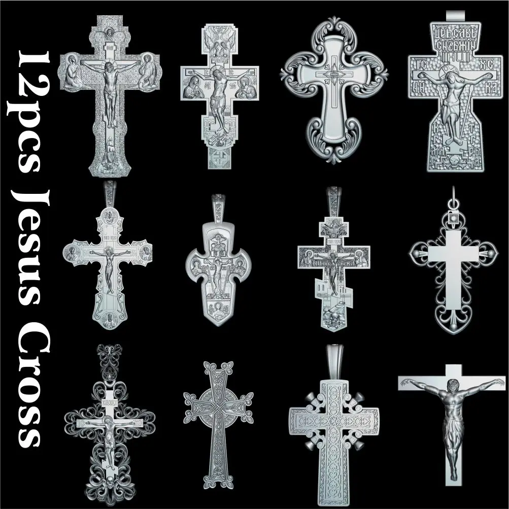 

12 шт. 3D модель STL с Иисусом крестом для резной фигуры, машина с ЧПУ, модель распятия, роутер, гравер ArtCam Vectric aspire