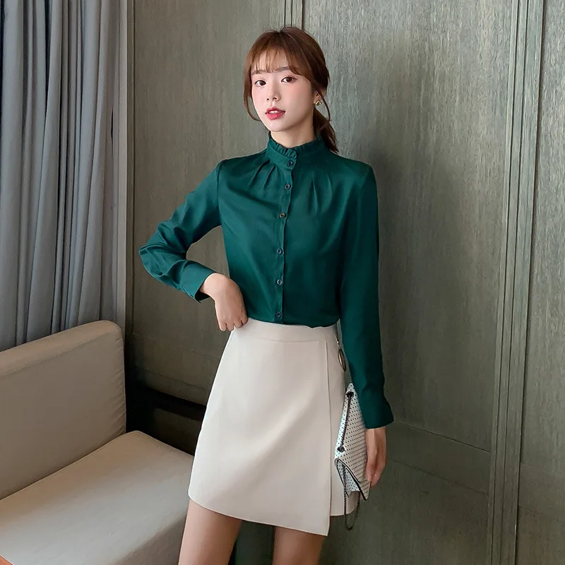 

Женская красная рубашка с длинным рукавом, белая приталенная блузка в Корейском стиле, офисная одежда, весна-осень