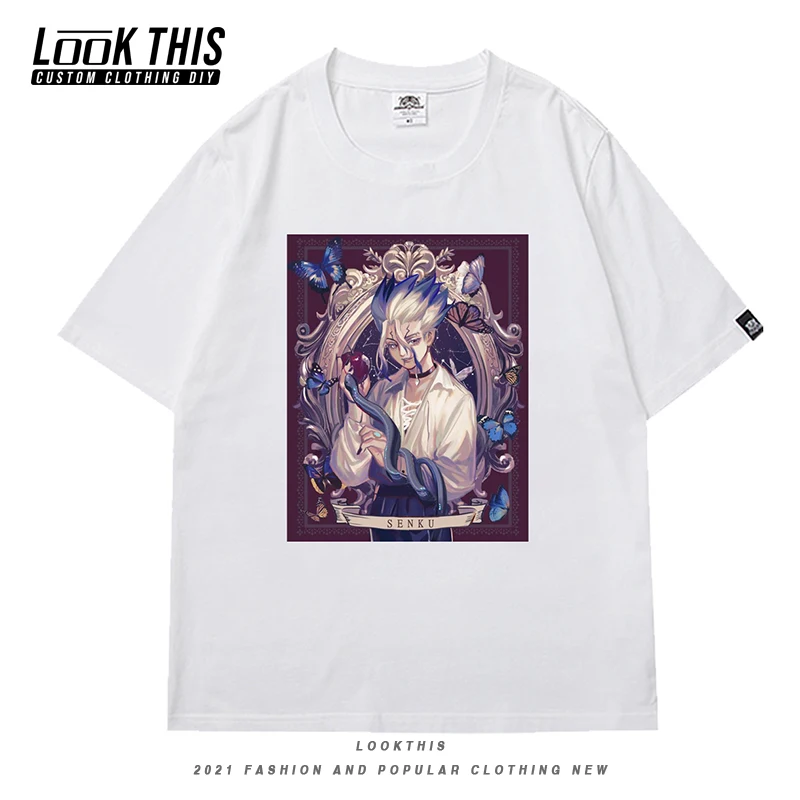 

2021 Hot Anime Dr.Stone Summer Male Short Sleeve Oversized t shirt Tops Men T Shirt Men Harajuku Streetwear Loose Soft T-Shirt
