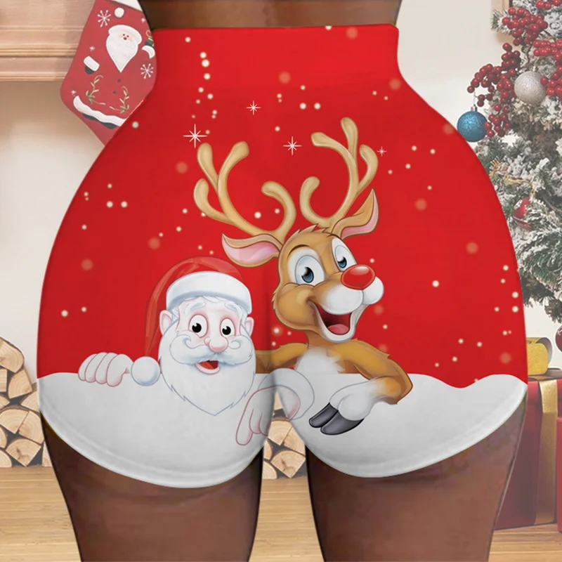 

2021 Christmas Women Shorts Fun Print High Waisted Santa Anowman Shorts Summer Sexy Printed Letter Sports Daily Shorts Bottom