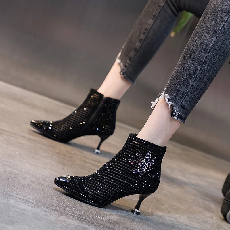 

2021 New Superfine fiber Women Ankle Boots Fashion Net Cloth peep toe High Heel Women Shoes Zipper Ladies Casual Party Shoes