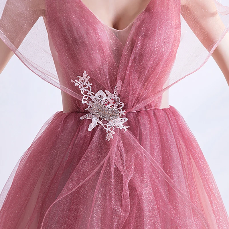 

Bespoke Occasion Dresses Illusion V-Neck Short Sequined Embroidery Lace Tulle Floor-Length Luxury Women Wedding Party Gown TS087