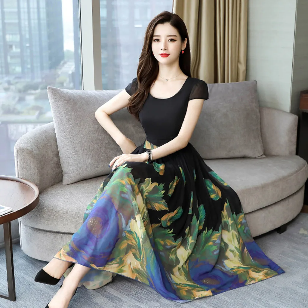 Модное женское длинное платье с цветочным принтом 2020 летнее повседневное