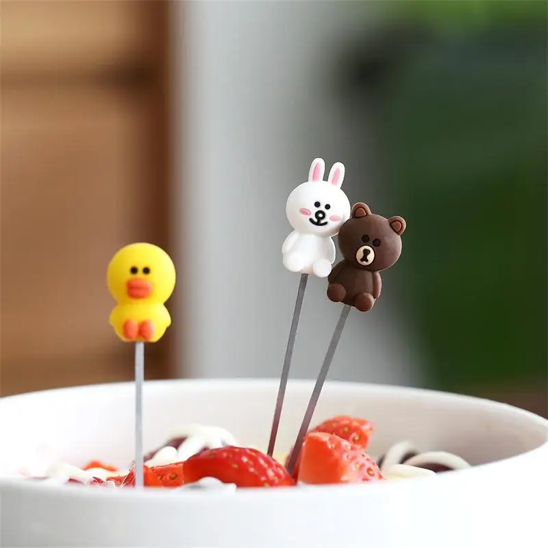 6 шт./компл. вилка для фруктов Милая мультяшная утка кролик из нержавеющей стали