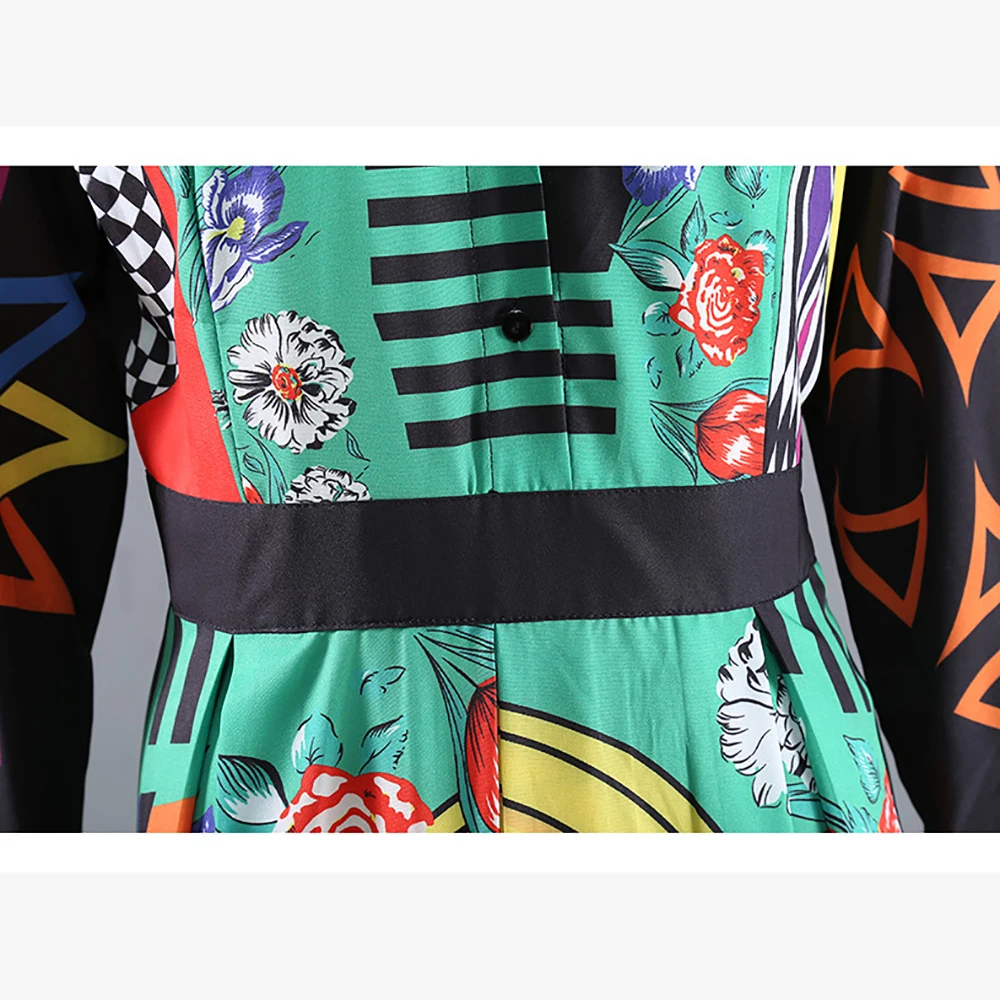 

YUANYUANJYCO Spring Autumn Women Long Vintage Cotton Dresses Fashion Multicolor Print Patchwork High Waist Pleated Clothes