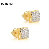 tophiphop new hip hop curved stud earrings full of zircon and glittering stud earrings fashion hip hop mens earrings jewelry
