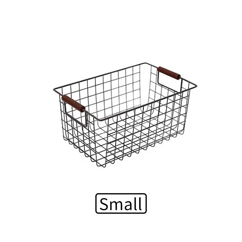 

Iron Basket Storage Container Laundry Basket Home Kitchen Storage Box Large Capacity Open Storage Basket Organizer Wood Handle