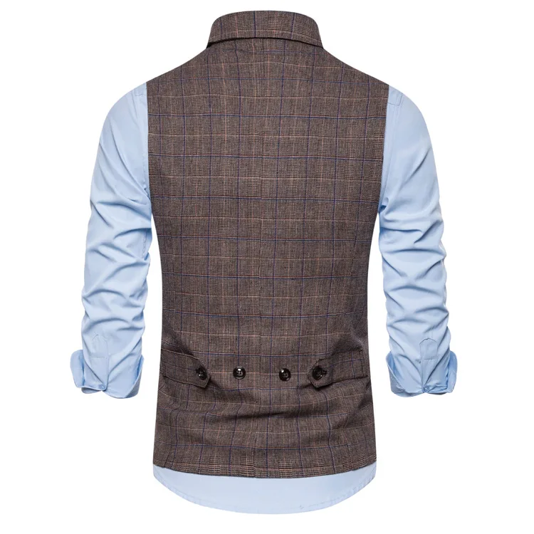 Мужской брендовый Новый Модный деловой Повседневный двубортный клетчатый жилет