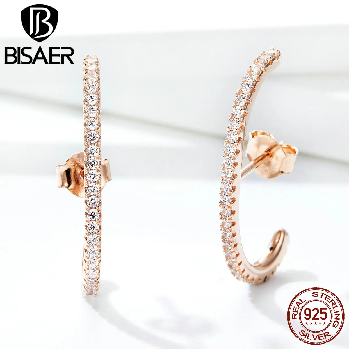 BISAER 925 пробы серебряные Простые геометрические серьги-гвоздики для женщин T Bar Line женские серьги серебряные украшения ECE548