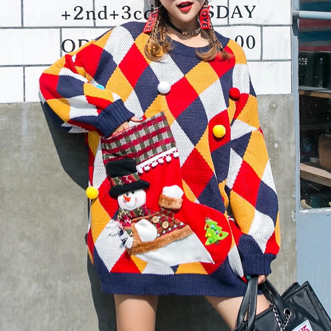 2019 Тайланд Tide бренд цветная решетка ромбовидная свободная Большая трехмерная