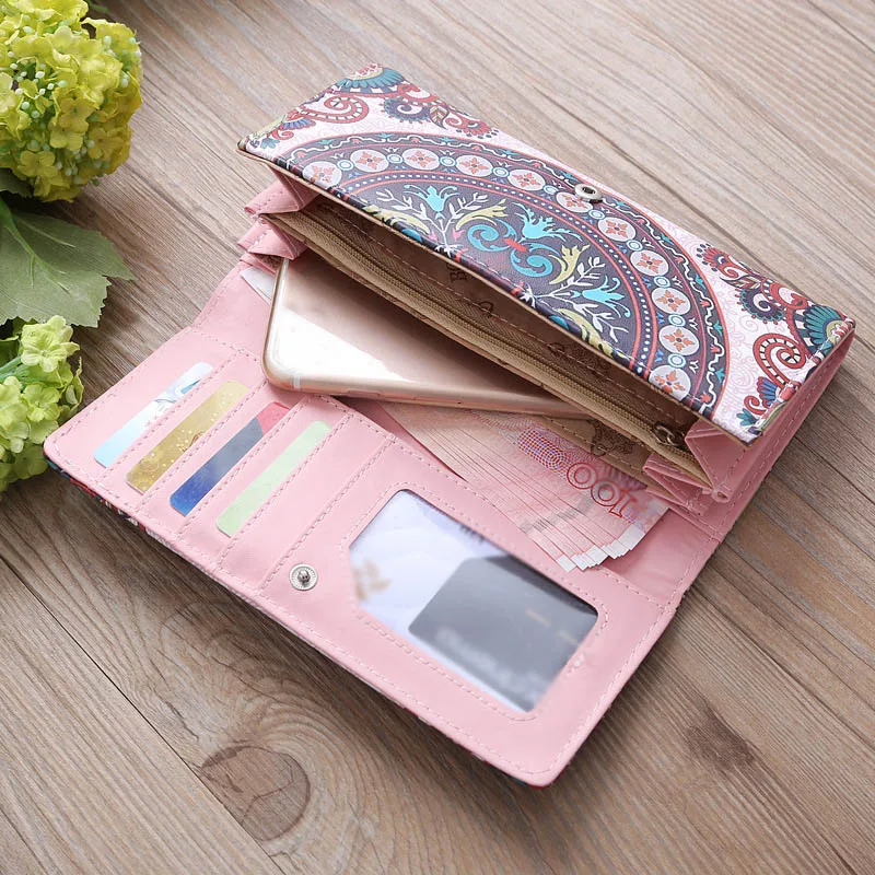 

New Arrival Women PU Leather Long Purse Printing Card Holder Coin Bag Wallet Handbag