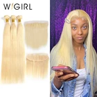 Wigirl волосы 613 блонд прямые 28 дюймов бразильские волосы плетение человеческие волосы пряди с фронтальной 3 шт Remy волосы и 1 шт Кружева Фронтальные