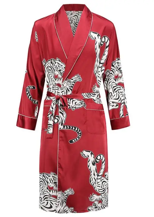 robe 4 Мужской банный халат, мужские атласные шарфы, пижама с принтом тигра, мужская летняя одежда, мужская атласная пижама, Свободная Домашняя одежда - Цвет: robe 4