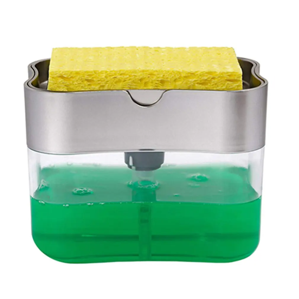 

2 in 1 Scrubbing Liquid Detergent Dispenser Press-type Liquid Soap Box Pump Organizer with Sponge Kitchen Tool Bathroom Supplies