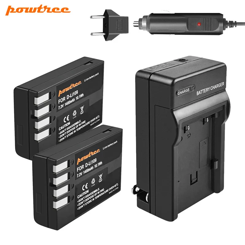 Powtree для PENTAX D LI109 Li Ion DLI109 перезаряжаемая батарея + Автомобильное зарядное